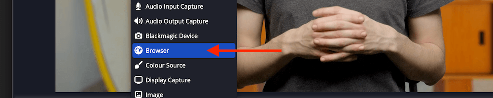 Adding a browser source in OBS