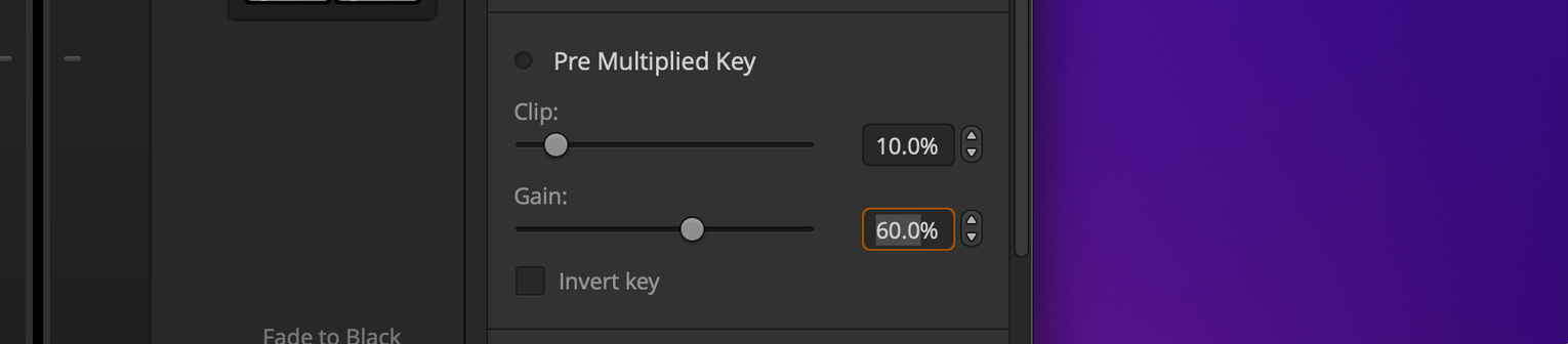 Typical Pre Multiplied Key settings