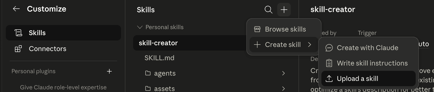 Uploading the skill in Claude