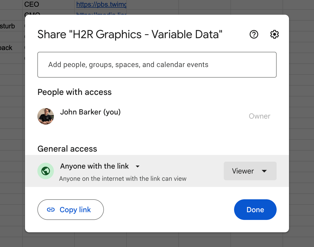 Sharing the Google Sheet