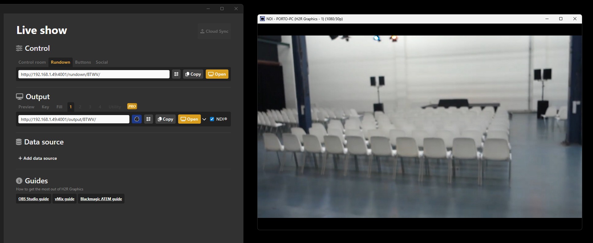 Viewing the NDI output in NDI Studio Monitor