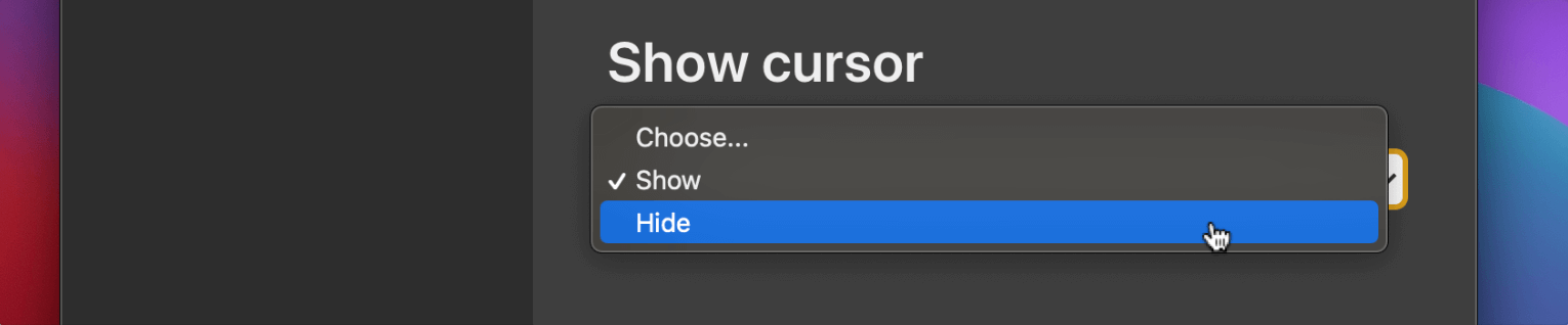 Setting the cursor to hide