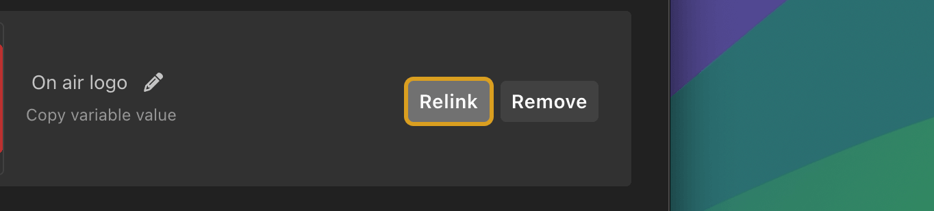 The Relink button on a media asset